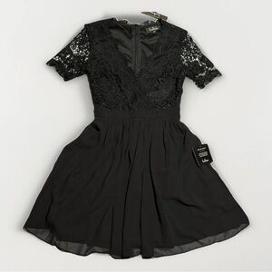 Lulus Dress XS Black v-Neck Babydoll Lightweight Stretch NWT Elastic Formal